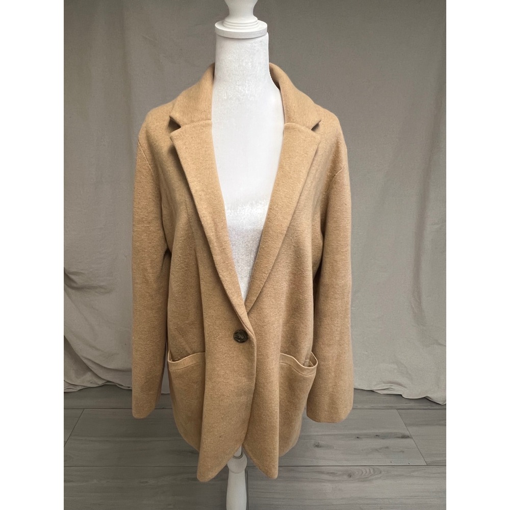 J.Crew Sweater Blazer Camel Tan Knit Sz M Preppy Office Neutral Cozy Minimalist